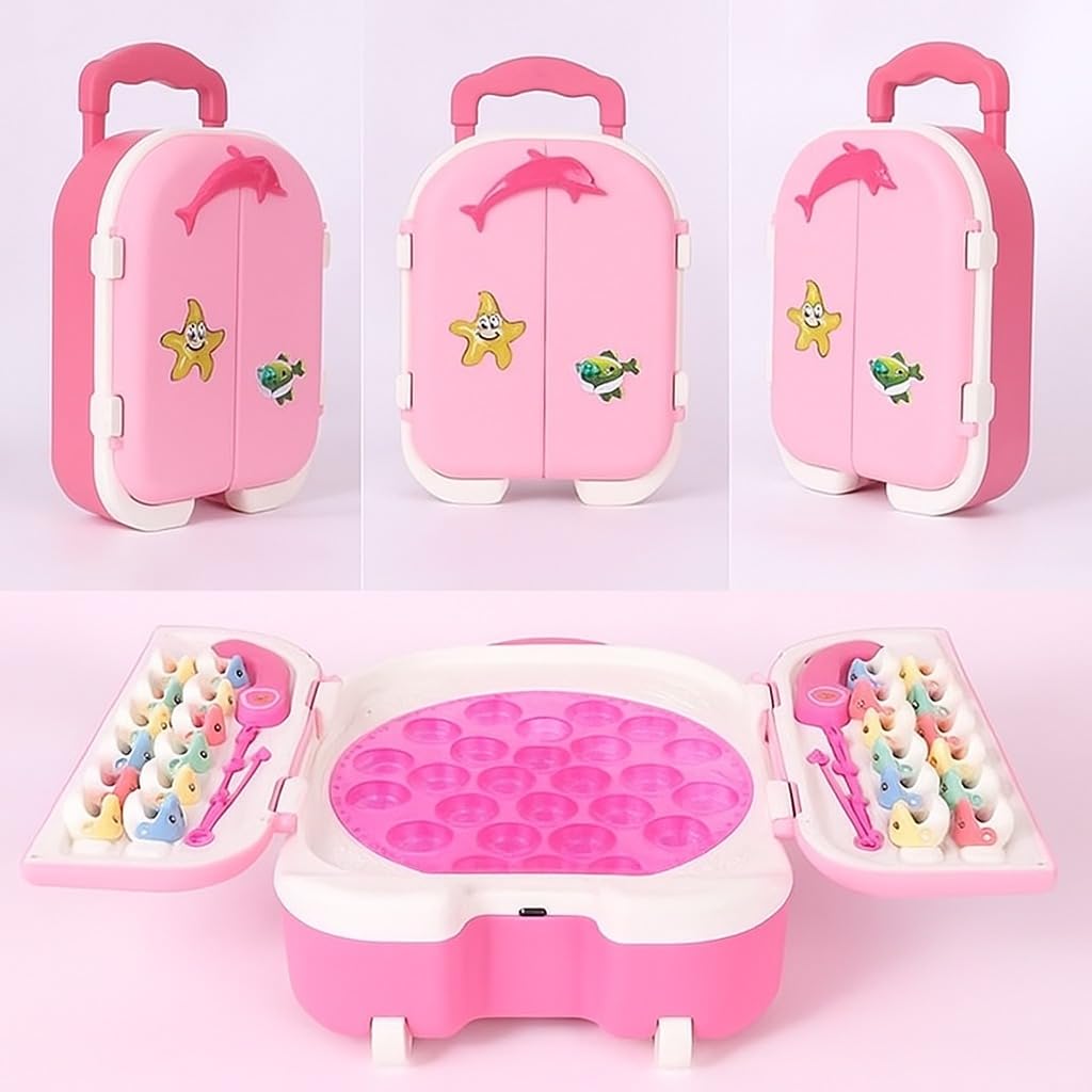 Amazon Brand - Jam & Honey Magnetic Fishing Game for Kids – 2 Player Toy with 24 Magnetic Fishes, Lights & Music, Rechargeable with Type-C Charging, Trolley Design-image-4
