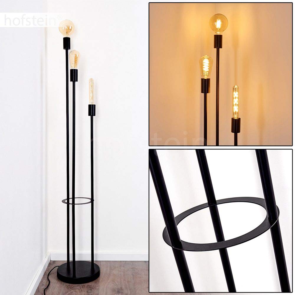 Stehlampe Maidford, Vintage Stehleuchte aus Metall in Schwarz, 3-flammig, 3 x E27-Fassung, Leuchte im Retro-Design m. Fußschalter am Kabel, ohne Leuchtmittel
