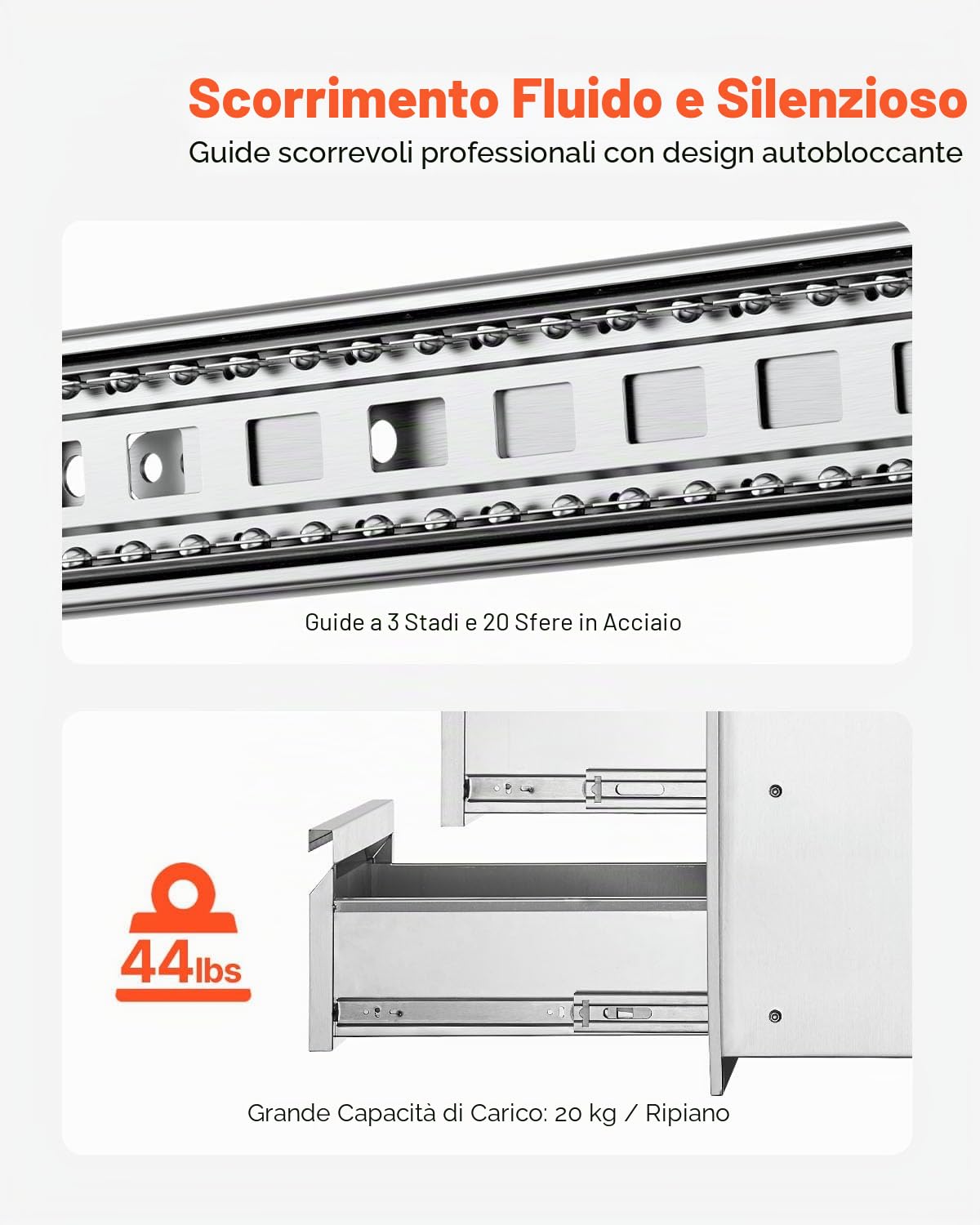 VEVOR Cassettiera per Barbecue, Cassetto per Cucina da Esterno, Cassette Argento in Acciaio Inossidabile, Cassettiera da Cucina con Maniglia Incorporata Uso in Stoviglie (4,7 x 25,4 x 18,7 Pollici)