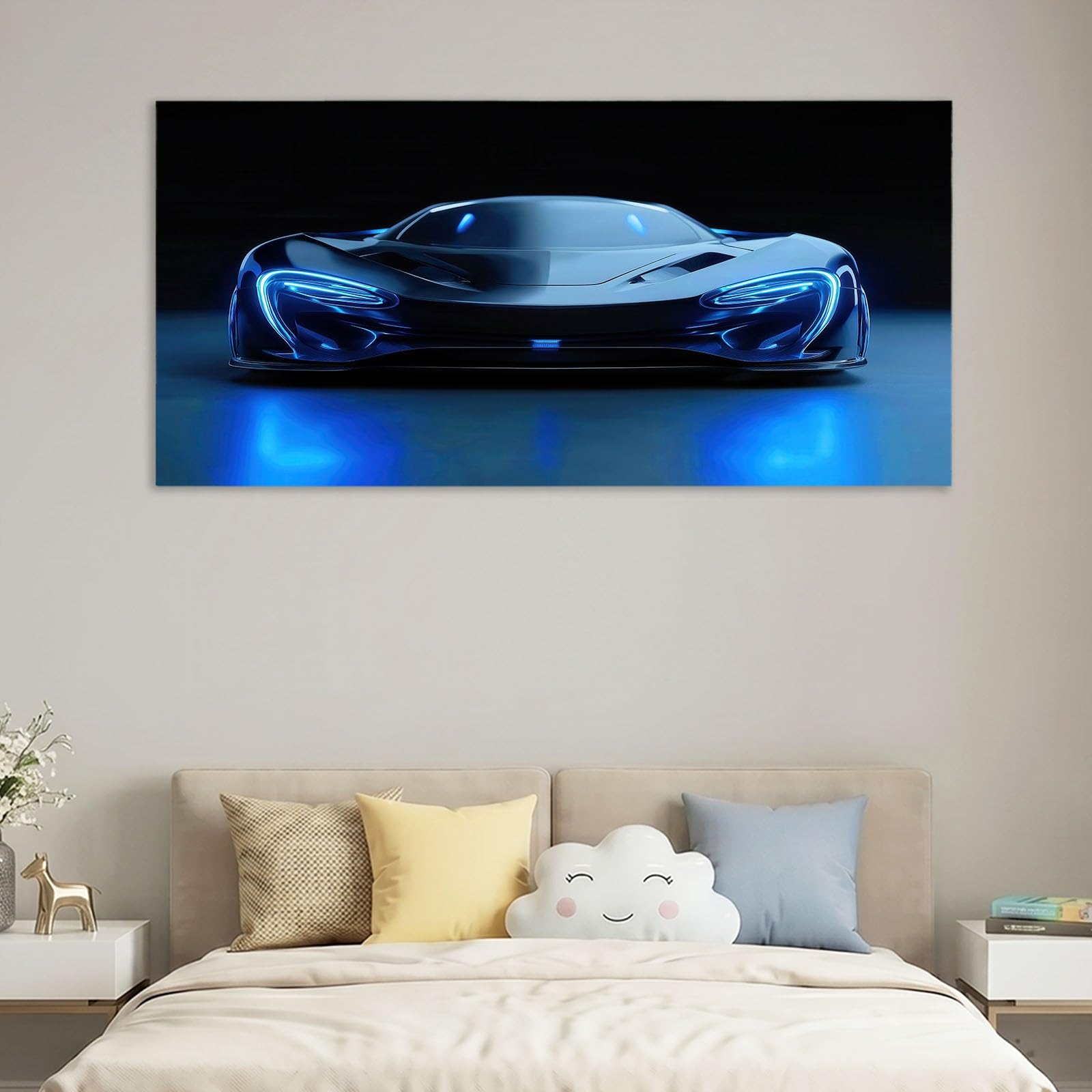 Lienzo moderno 70 x 50 cm para niños, impresión artística, tecnología azul, decoración de pared panorámica para sala de estar o dormitorio