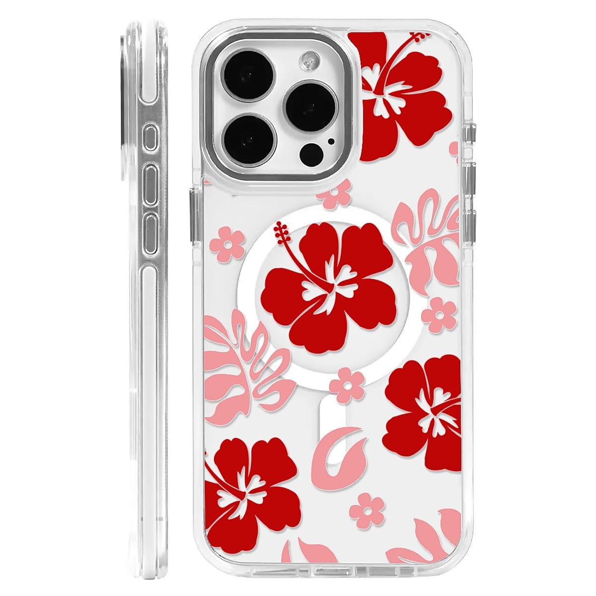 DAIZAG Magnetic Designed for iPhone 13/14 Clear Case [Compatible with MagSafe],Red Flowers Cases Magnetic Shockproof Protective Cell Phone Cover for