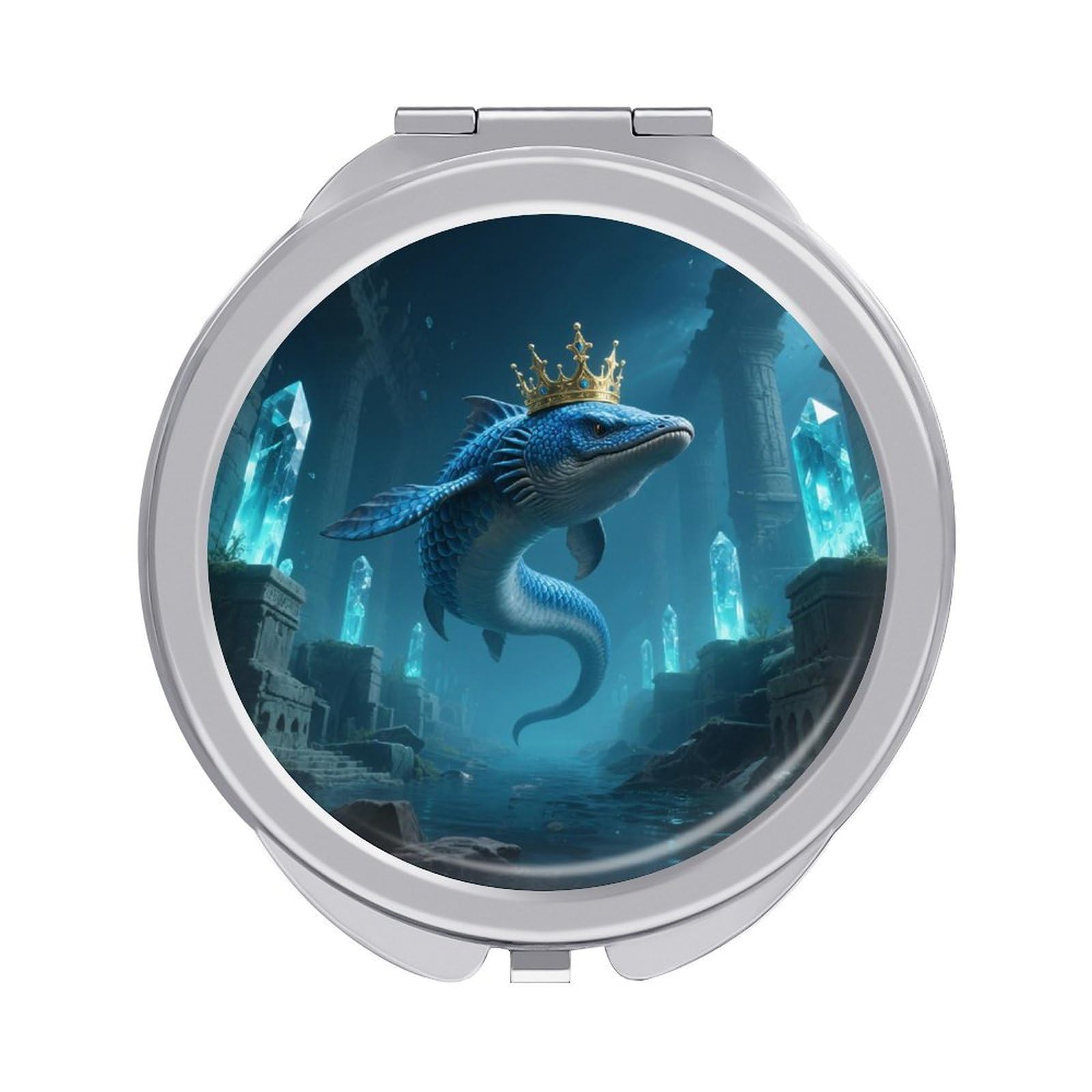 VstaDank Ichthyosaur Travel Makeup Mirror Fashion Folding Handheld Pocket Mirrors Portable Cute Mini Mirrors Round Compact Mirror for Purse Handbag& Gift Home Outdoor Use