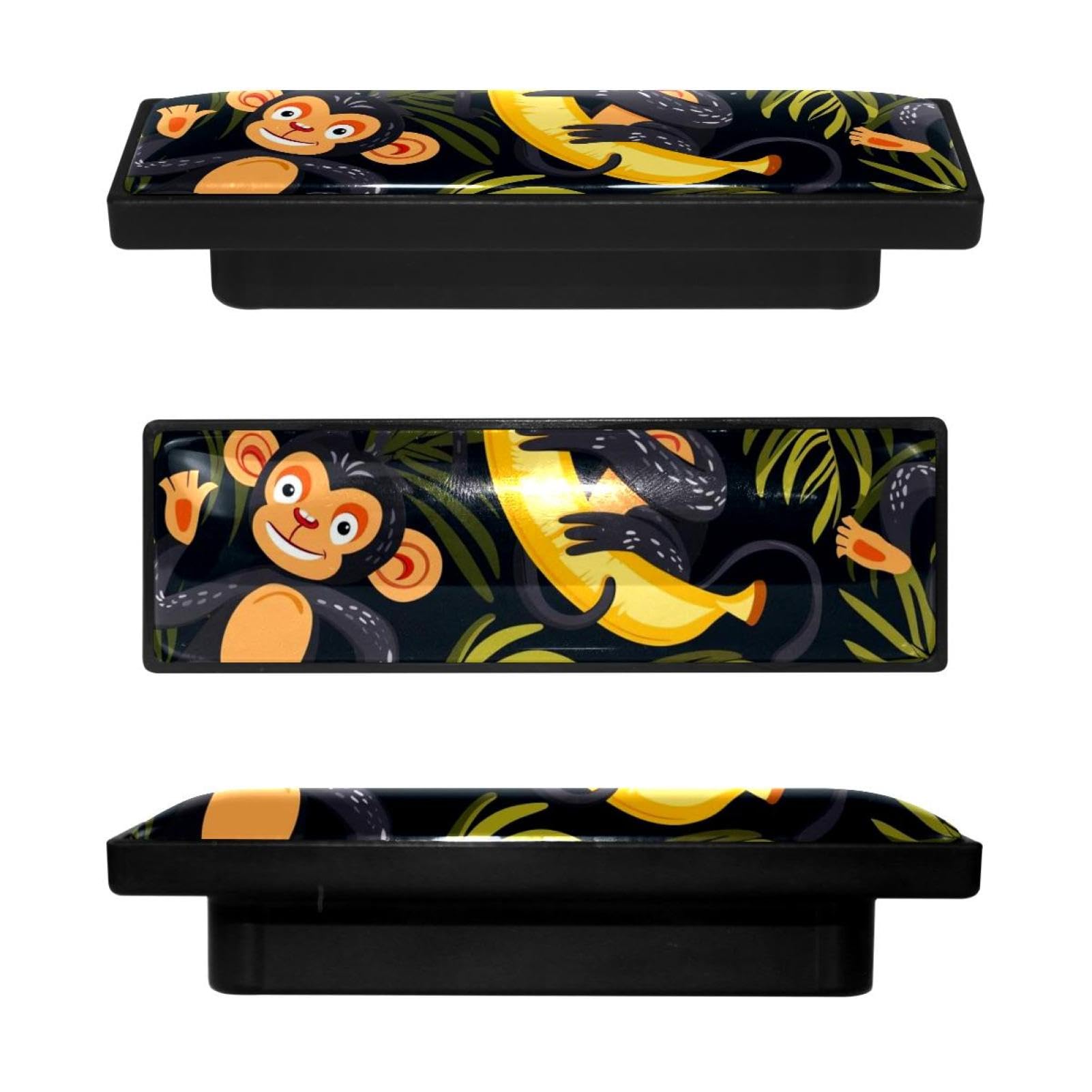 Boutons de placard rectangulaires à motif singe et banane, lot de 4 poignées géométriques