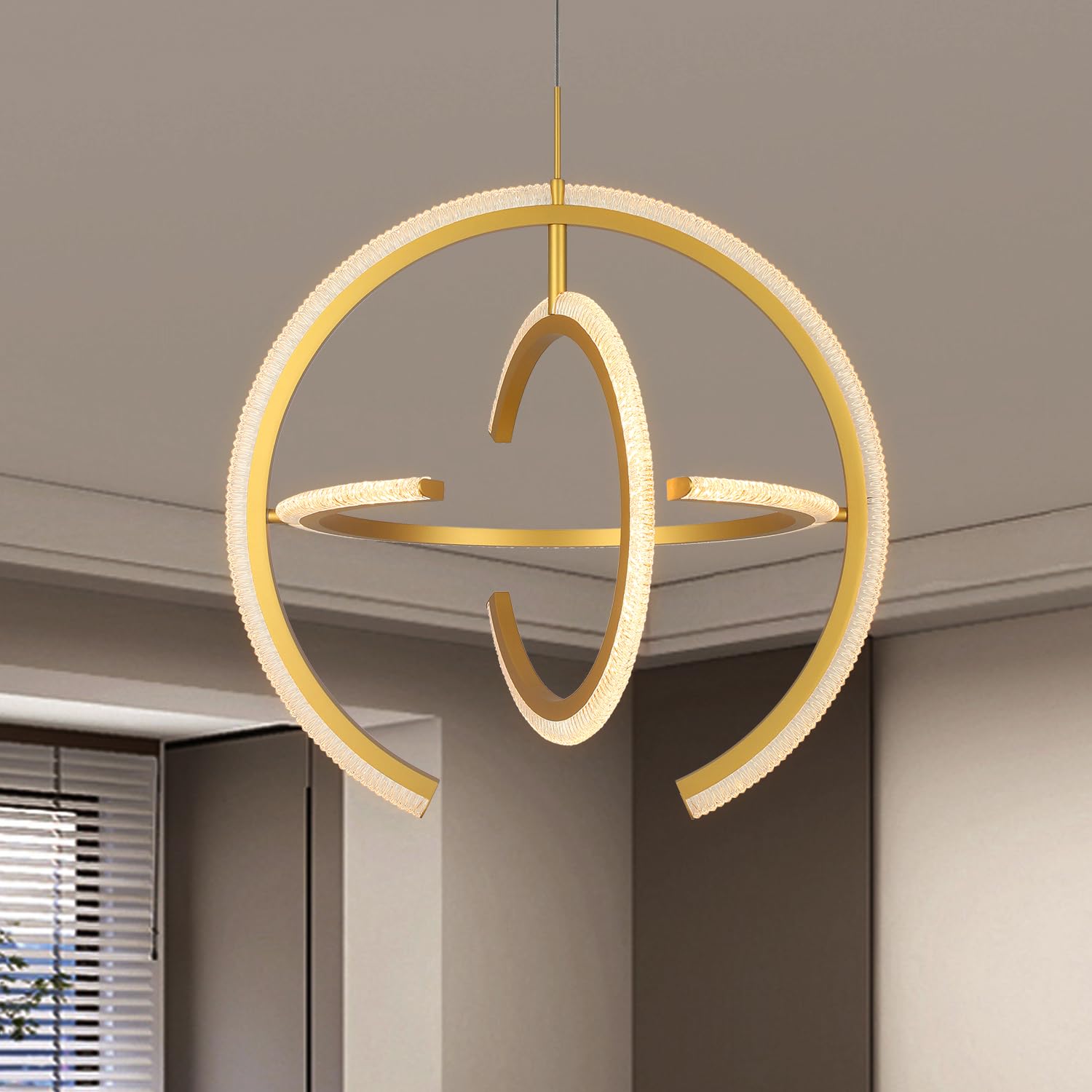 Photo 1 of Modern LED Chandelier Light Fixture,Gold Chandeliers Dimmable 3000K Ceiling Pendant Light Fixtures for Dining Room Living Room Kitchen Bedroom?20.5 inch? Update-Gold