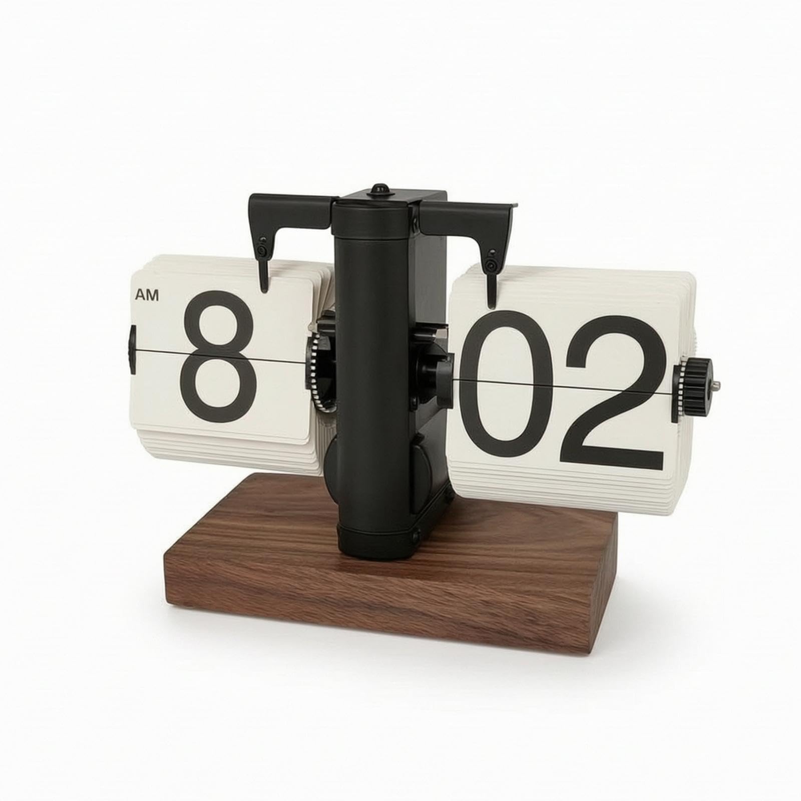 Flip Clock with Wood Base Mechanical Retro Flip Clock Minimalist Tabletop Timepiece for Refined Decor Seekers, Collectors, Office, Bookshelf, Study Black White Walnut Frosted 12H-image-15