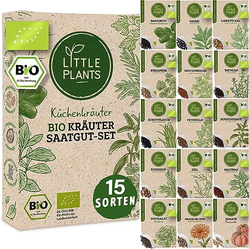 Little Plants Kräutersamen Set - 15 Sorten BIO Kräuter Anzuchtset - Küchenkräuter & Gartenkräuter Samen - Kräuter Saatgut Set für...