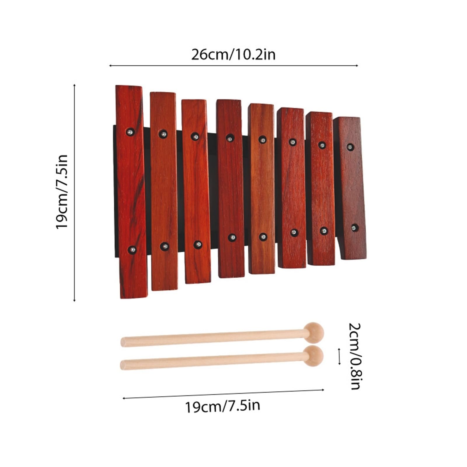 Xilófono Xilófono de madera 8 notas, instrumento musical con 2