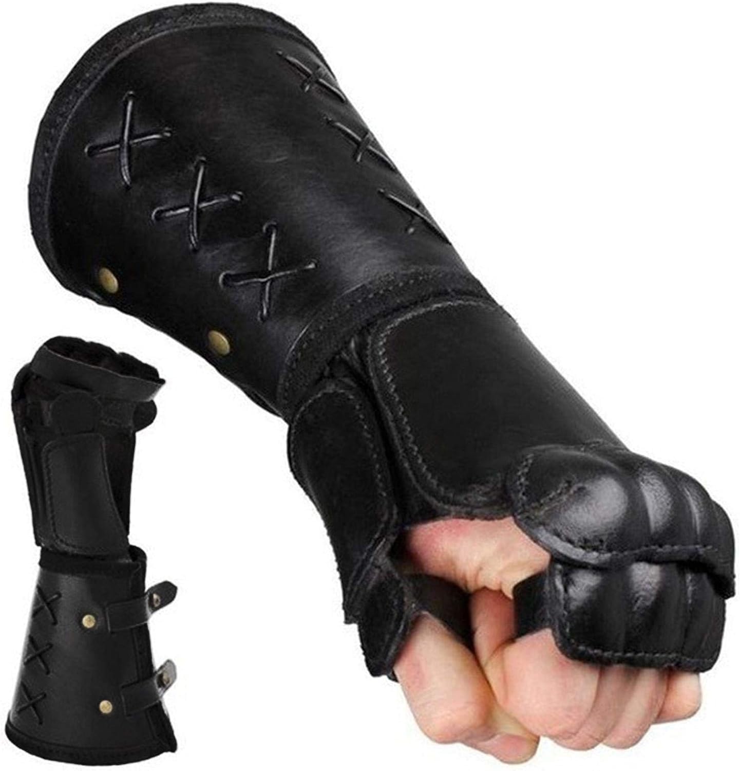 zzhugyin Gauntlet Wristband,Retro Medieval Leather Arm Cuff Armor, Leather Gauntlet, Bracer Arm Armor Cuff, Strong and Durable, Arm Defense Bracers for Winter/Fall Wear (Black)