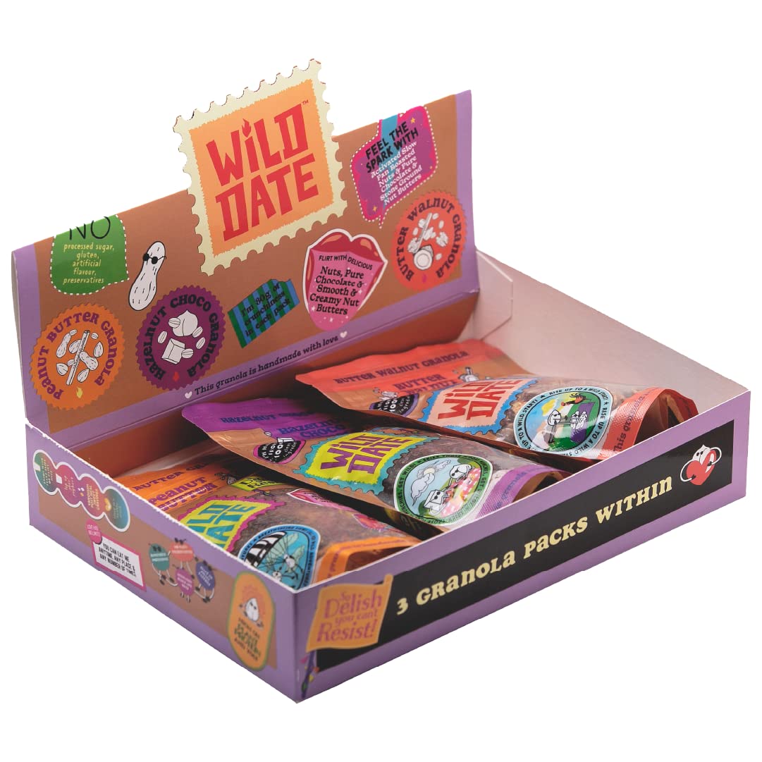 Wild Date Granolas Assorted Box | No Binding Agents and High in Plant-Protein | Breakfast Cereals | Pack of 3 x 80 g Granolas | 3 Delicious Variants - Butter Walnut, Peanut Butter, and Hazelnut Choco (B0BM548L1H) Amazon Price History, Amazon Price Tracker
