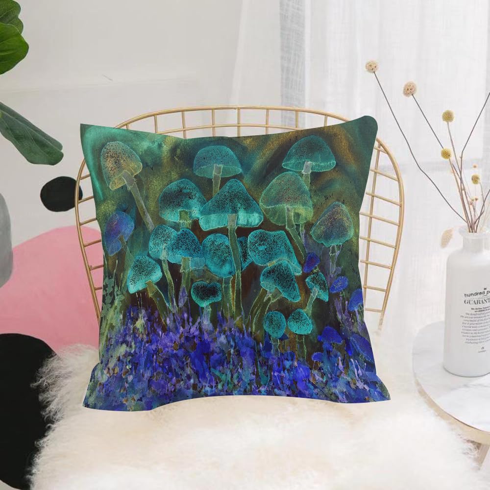 HYOSXW Cushion Cover,Throw Pillow Case Home Decorative for Living Room Bedroom Sofa Chair 16X16 Inch,Psychedelic,Unusual Speckled Fluorescent Mushroom Figures Dreamy Fantasy Graphi,Pillowcase 40X40cm