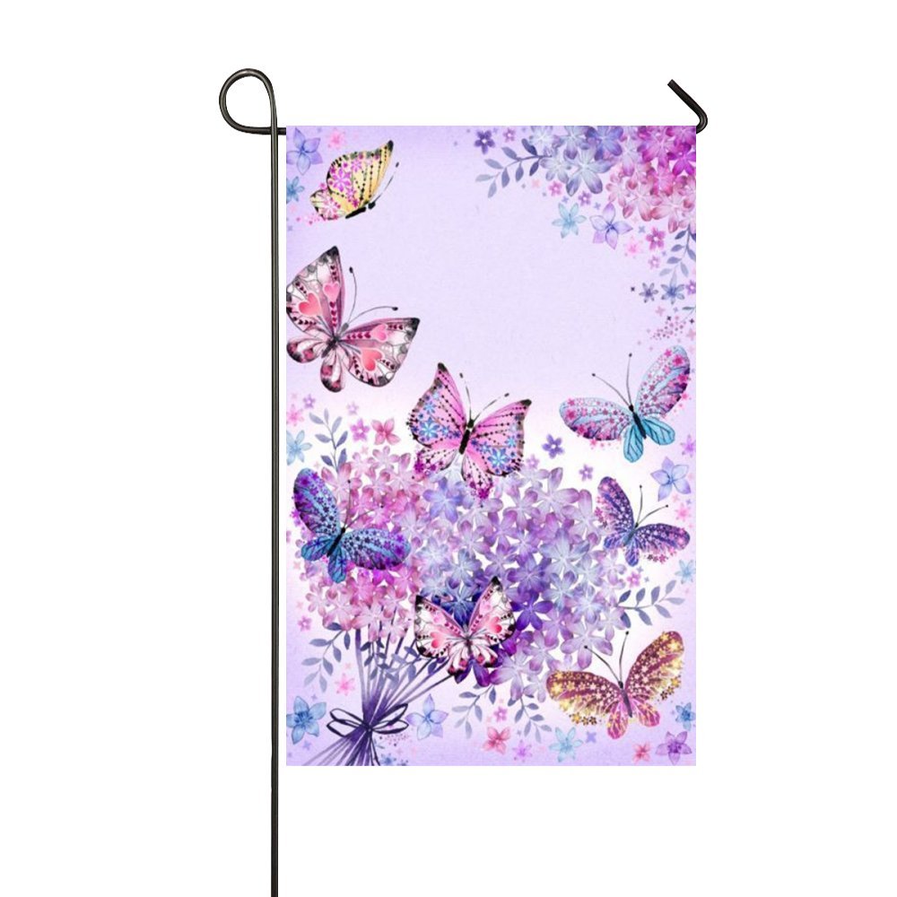Beautiful Purple Butterfly Art Welcome Spring Garden Flag House Flag Decoration Double Sided Flag 12.5 x 18 Inch