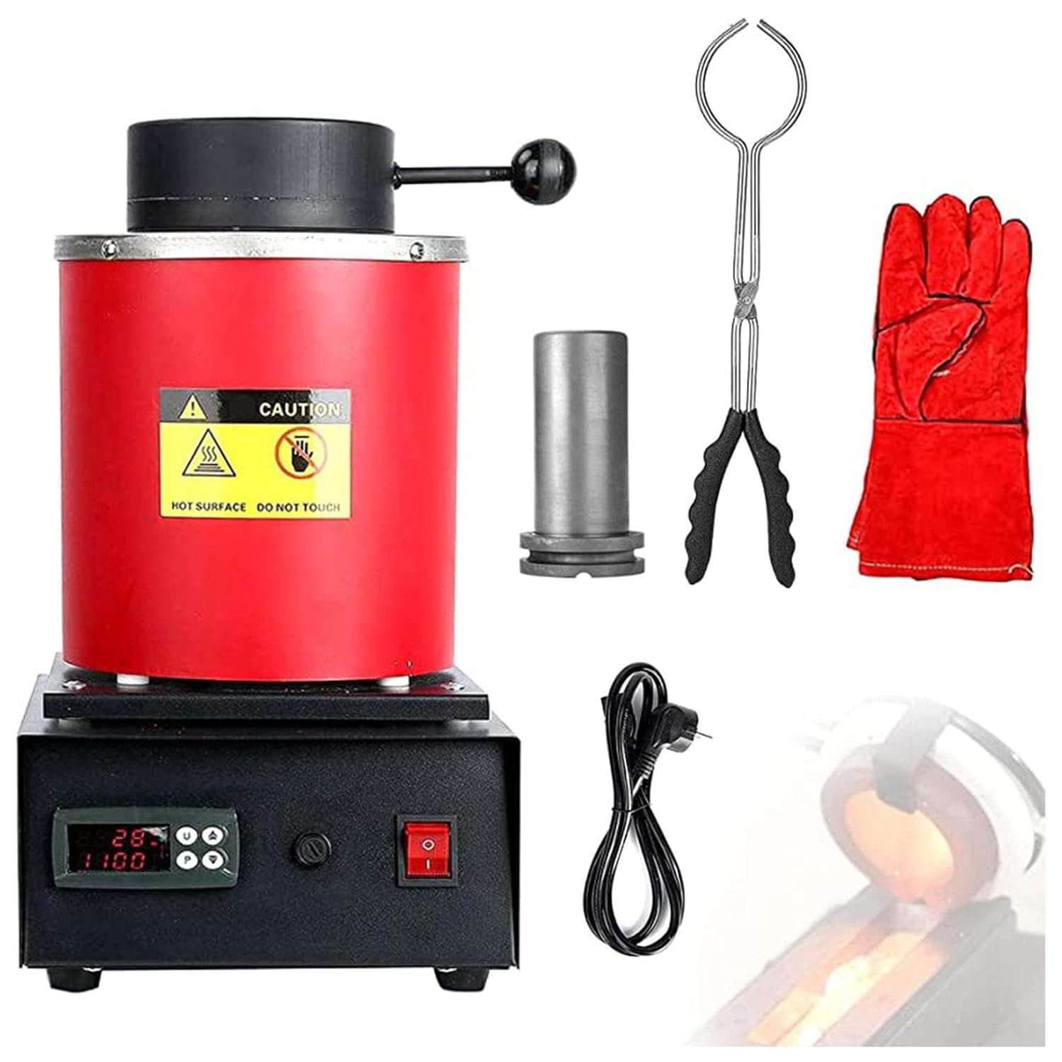 Elektryczny piec do topienia 1800 W, cyfrowy wytapiacz metali 1,150.0 °C do złota, srebra, miedzi, aluminium z tyglem grafitowym i narzędziami odlewniczymi
