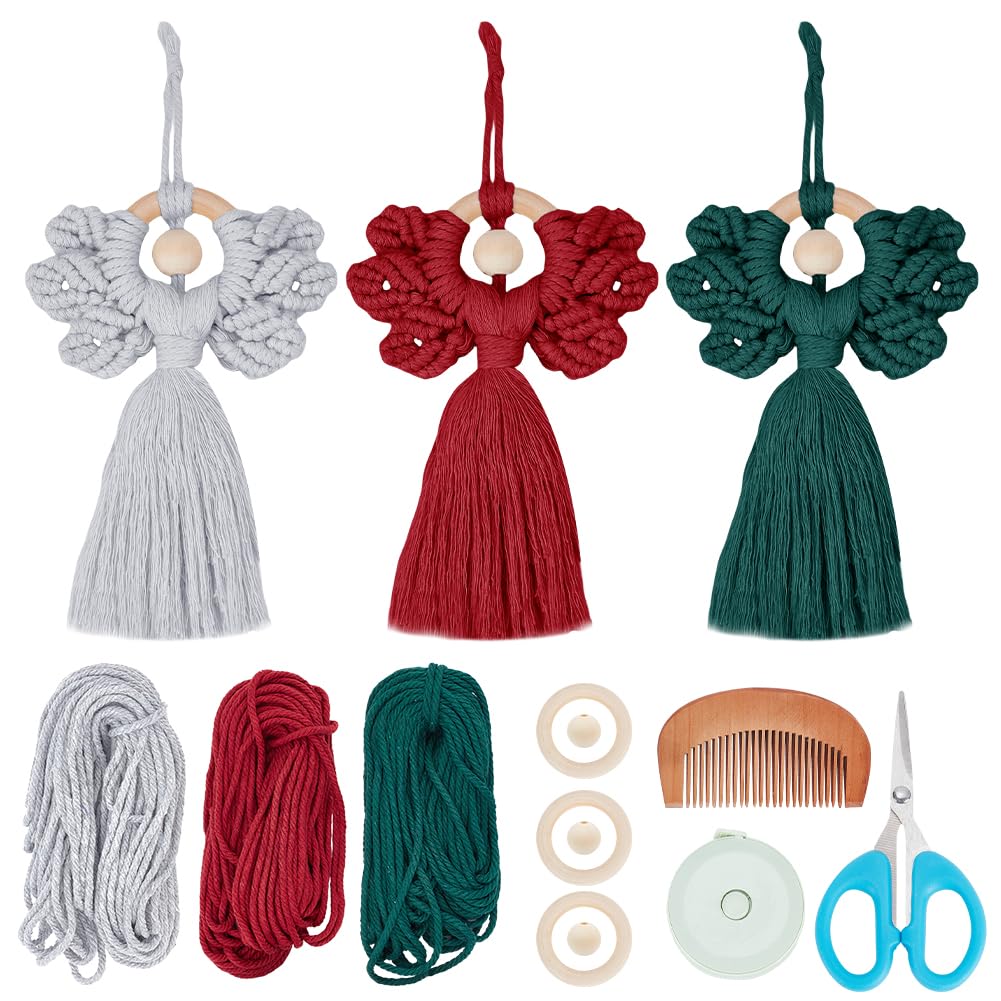 ORIGACH 3 Set DIY Macrame Angel Kit Easy Macrame Angel Hanging Ornaments Kit with Instructions Macrame Hanging Decor for Christmas Tree Holiday Decoration