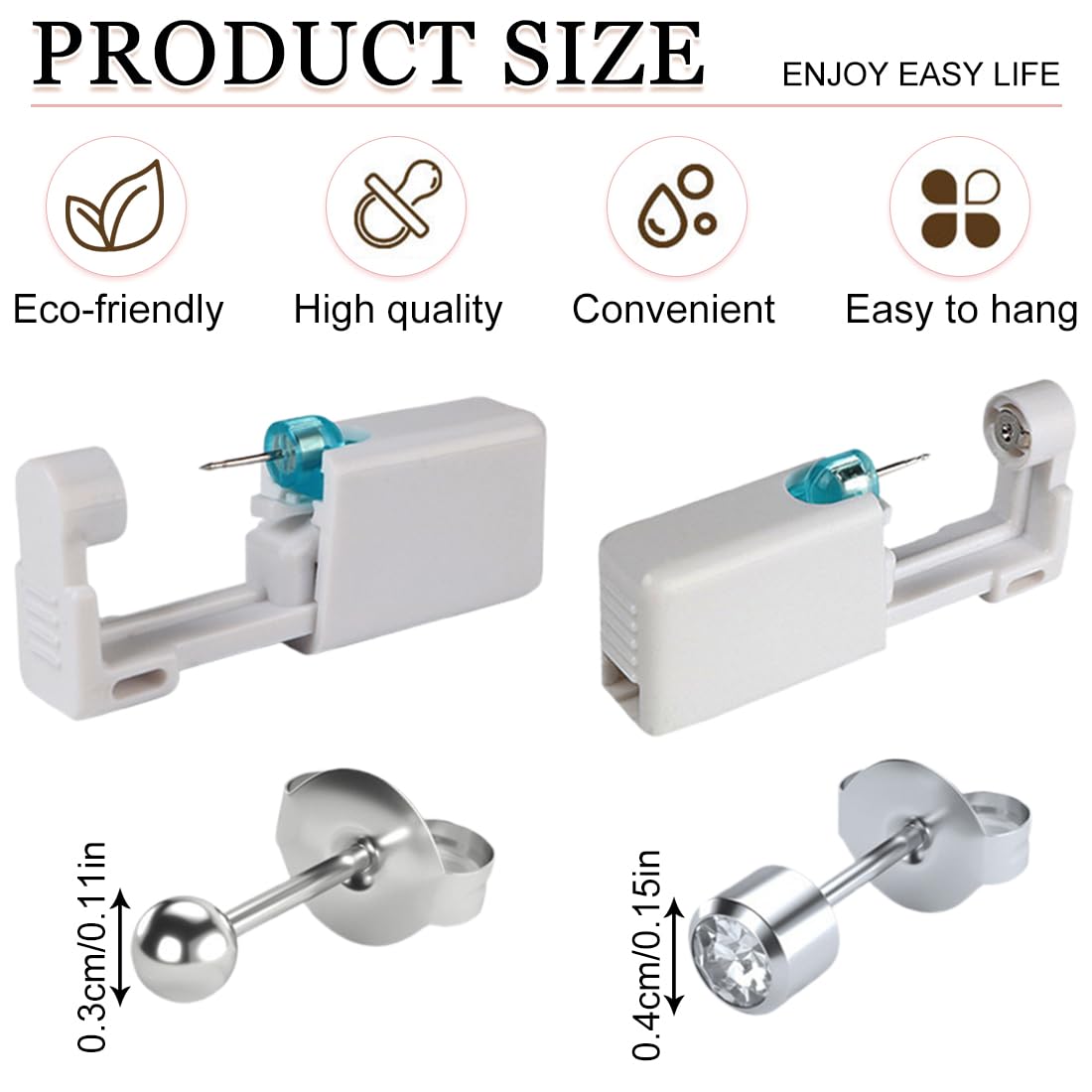 Pistola Piercing Desechables Perforar Orejas Acero Inoxidable Sin Dolor Seguro Estéril 10 Piezas