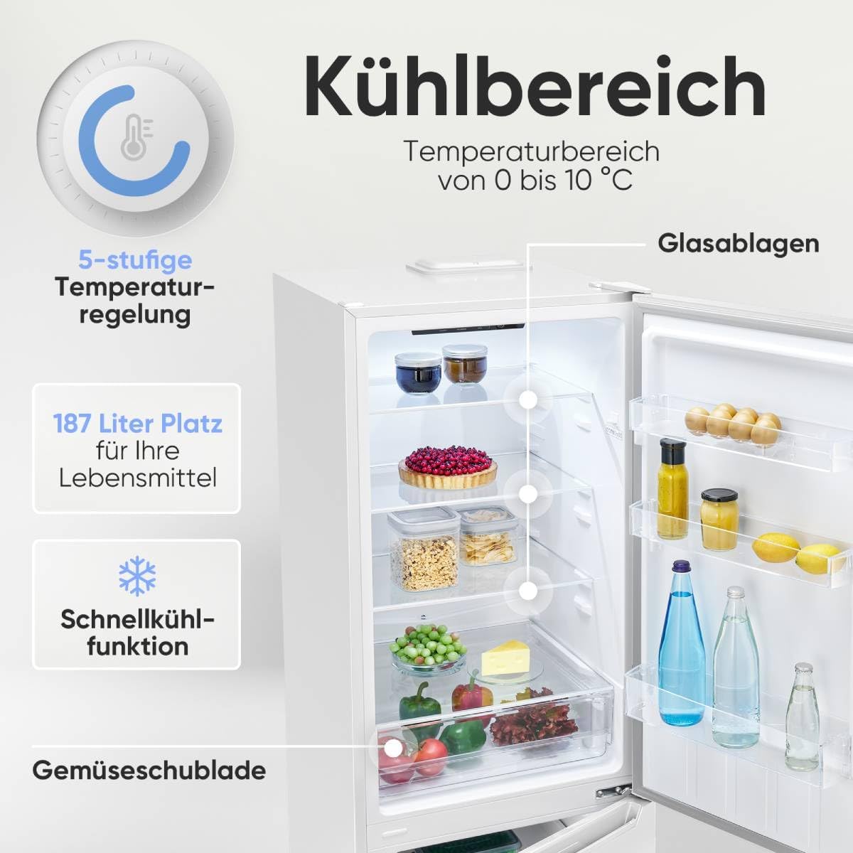 Bomann KG 7369 Kühlschrank mit Gefrierfach Energieklasse C 176cm LowFrost weiß