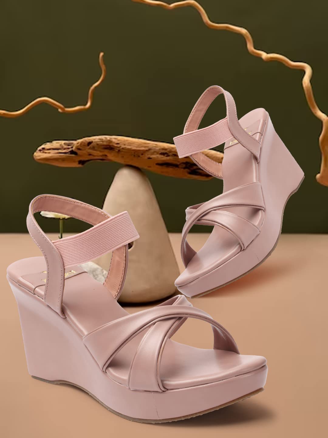 XE Looks Sandali da donna con zeppa, eleganti cinturini incrociati, sandali slip-on per ragazze, comoda suola imbottita, design a punta aperta, ideali per casual, feste, ufficio e abbigliamento