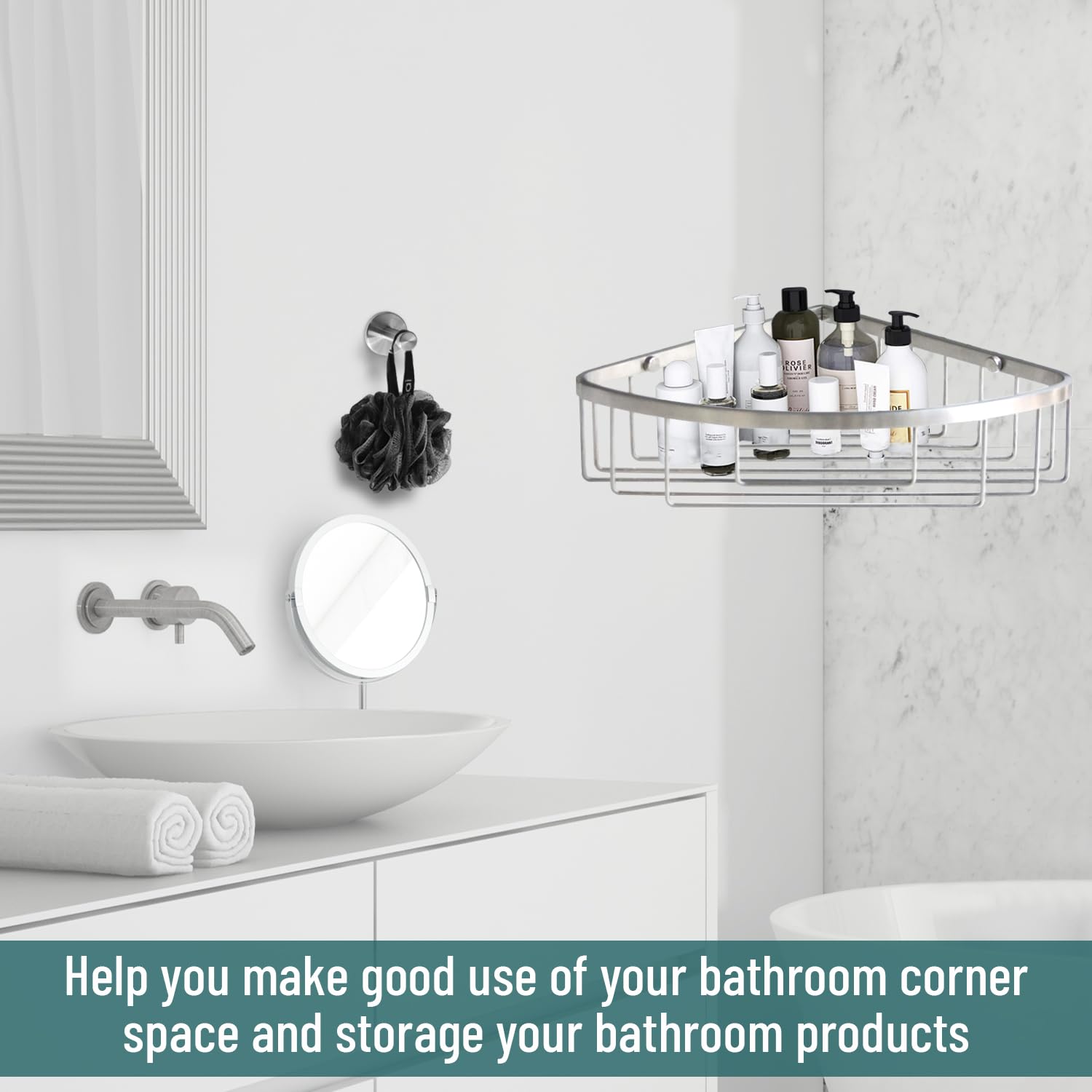 Organizador de ducha de acero inoxidable para montaje en pared, gancho individual y toallita de baño, impermeable, duradero, para baño, ahorra espacio, organizador y almacenamiento para champús,