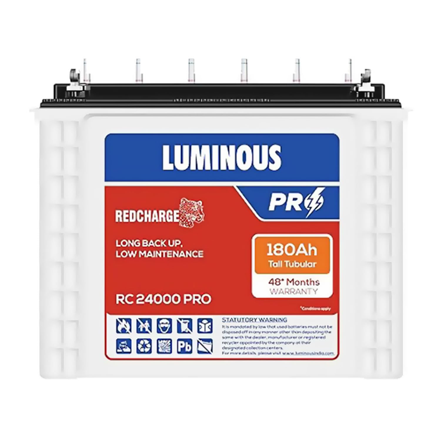 Luminous Red Charge RC 24000 PRO Tall Tubular Inverter Battery for Home, Office & Shops | 180Ah/12V High-Performance, Durable & Low Maintenance Battery | Easy Installation | 48 Months Warranty-image-16