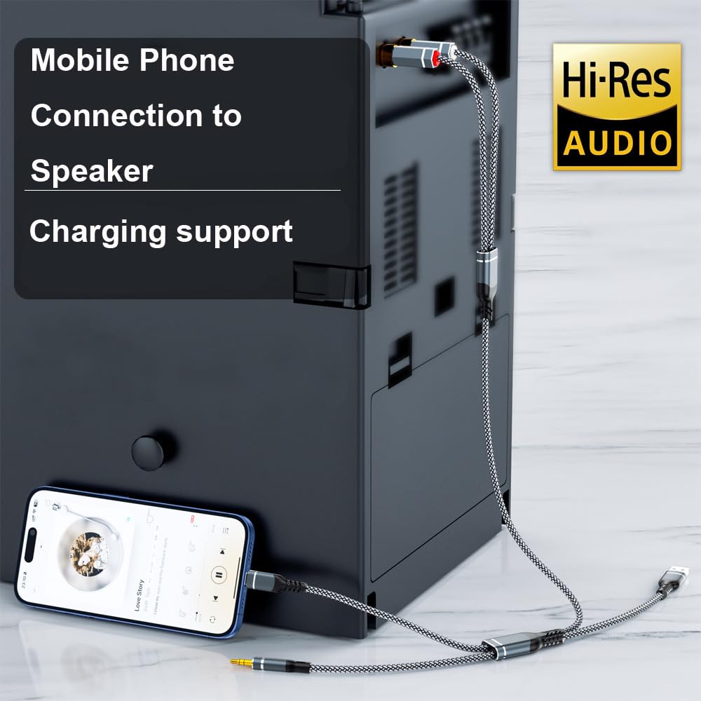 Câble Audio USB-C Vers RCA + Jack 3,5mm Vers RCA - Longueur 2 M - Nylon Tressé - Avec Port De Charge - Compatible IPhone 15, Samsung, Etc.