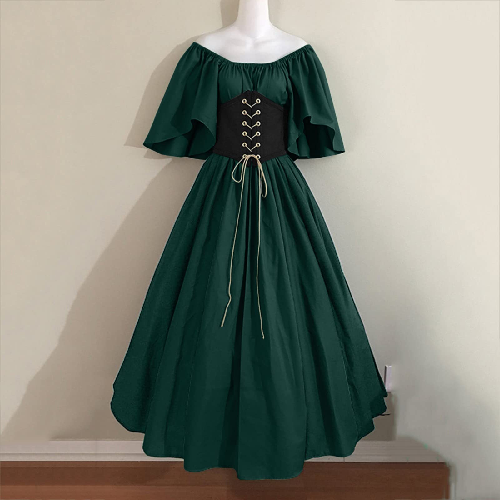 Générique Mittelalterliches Kostüm für Frauen, Trompete, Hemdkleid mit Korsett traditionelles Kleid, Halloween, Frauen, M Cosplay, Kostüme, Gothic, Retro, Langarm, Korsett