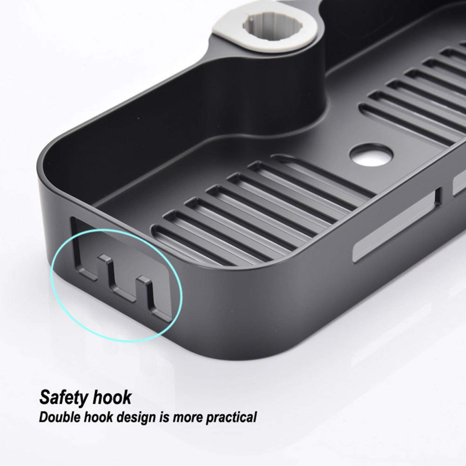 Barra de ducha negra con jabonera, estante de ducha sin taladro, estante de ducha con soporte para cabezal de ducha, accesorios de baño para una fácil instalación