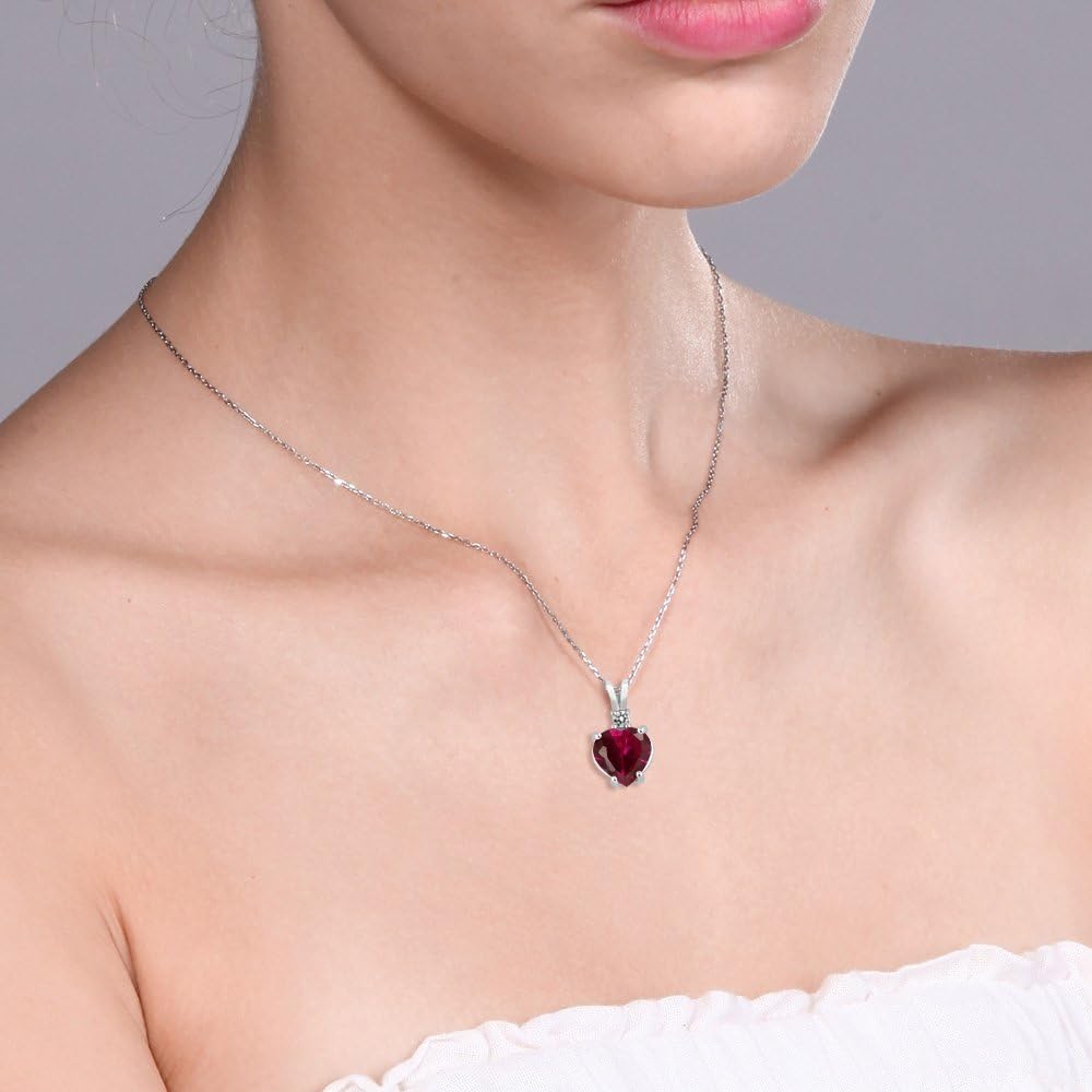 Gem Stone King 14K White Gold Heart Pendant set with 2.25 Ct Red Created Ruby White Diamond - Image 2