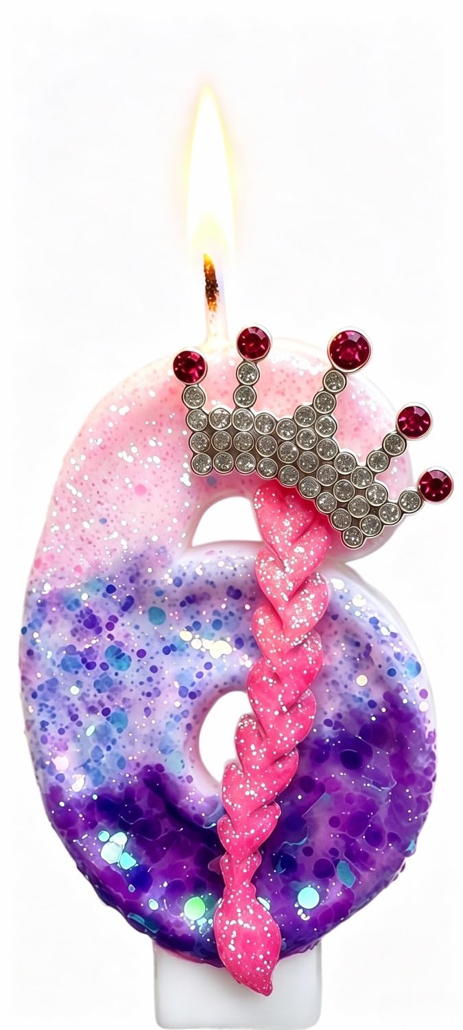 Kpop Birthday Number Candles,Purple Pink Birthday Candles,Glitter Number CakeTopper with Sequins for Celebrating Anniversary Theme Decorations,Cartoon MusicThemed Party Supplies (Pink Purple-6) — image 1