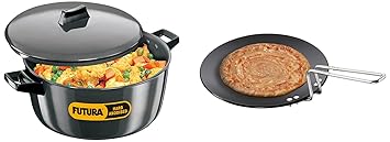 Hawkins - L66 Futura Hard Anodised Cook-N-Serve Bowl, 6 litres, Black & Hawkins - L-59 Futura Hard Anodised Tawa, 28Cm, Black