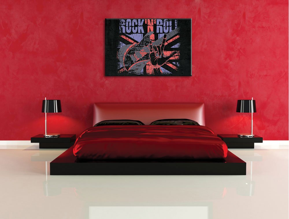 Pixxprint Rock n Roll Nero Stampa su Tela 120x80 cm Artistica murale