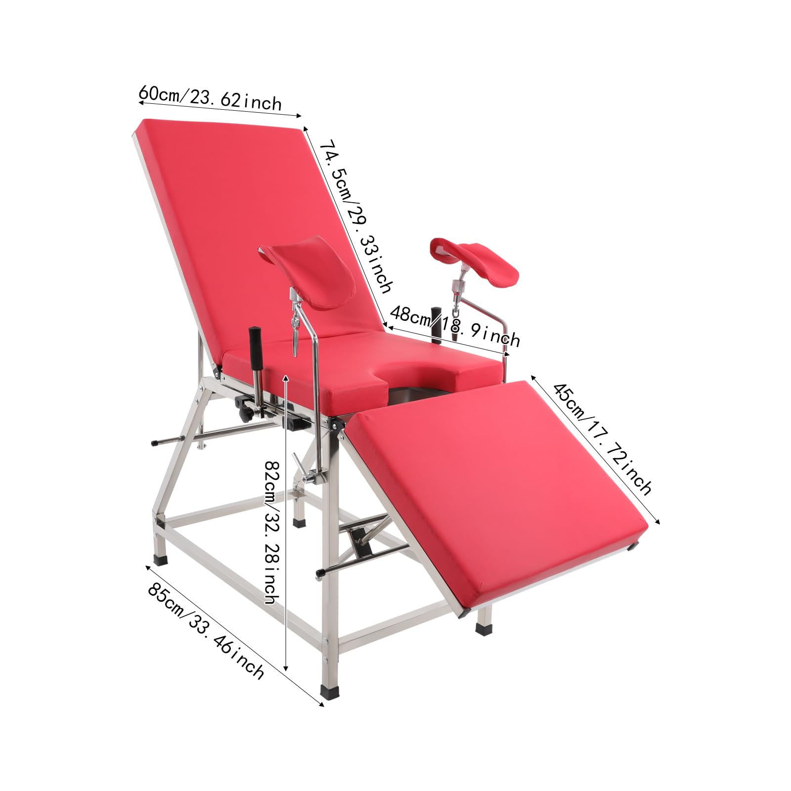 Sedia ginecologica, regolabile in acciaio inox 201, portata fino a 200 kg, per ospedali e cliniche, colore rosso