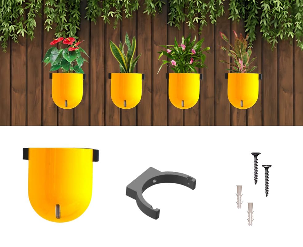 Image of Indian Discovery Self Watering Wall Hanging Planter|Hanging /Hooked Flower Pots for Home, Balcony, Vertical Garden Decor Flower Pots(2 PC, Yellow, Sphere)|6 Inch UV-Resistant Plastic Plant Pots