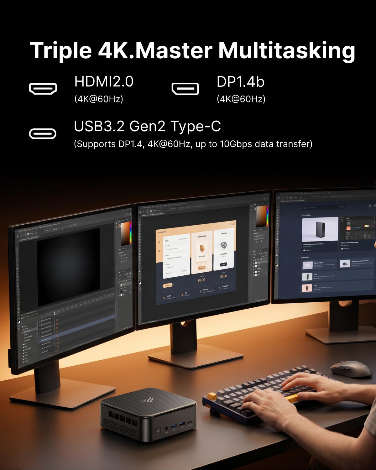 NiPoGi E3B Mini PC ΑΜD Ryzen 5 7530U(bis zu 4.5GHz,Besser Als 7430U), W-11 Pro 16GB LPDDR4X+512GB SSD,Mini Desktop PC mit WiFi 6/BT 5.2/4K Triple Display für Büro/Heimkino/Videobearbeitung/E-Learning