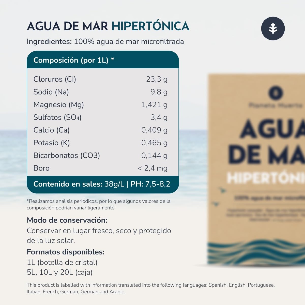 PIANETA ORTO | Acqua di Mare 20L Microfiltrata 100% pura proveniente dal Mar Mediterraneo - Acqua di mare per bere ipertonica Nutrienti essenziali intatti