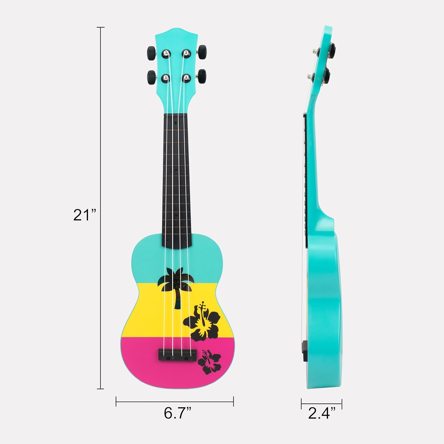 Soprano Ukulele 21"/53cm beginners, students kids Hawaiian guitar (Palm Tree)