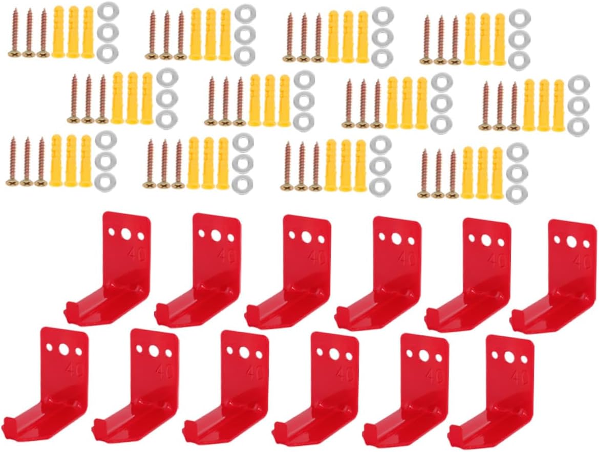 12 Sets Heavy Duty Fire Extinguisher Wall Brackets for Water Dry Chemical Extinguishers Metal Mounting Hooks with Screws Gaskets Red Fire Holders for Kitchen Classroom Laboratory
