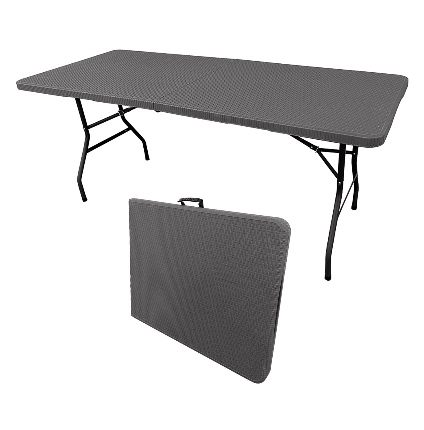 The Homeweeks Mesa Plegable Solid Efecto Ratan Gris Antracita 180cm | portátil | Normativa Uso público | Tablero Resina HDPE 3,5cm | Capacidad 6/8 Personas | Carga 150 kg.