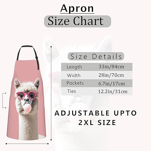 Miniatura 2 de Bonito delantal de llama con lentes rosas y delantales de burbujas, poliéster Oxford impermeable, bolsillos ajustables, diseño para cocinar,