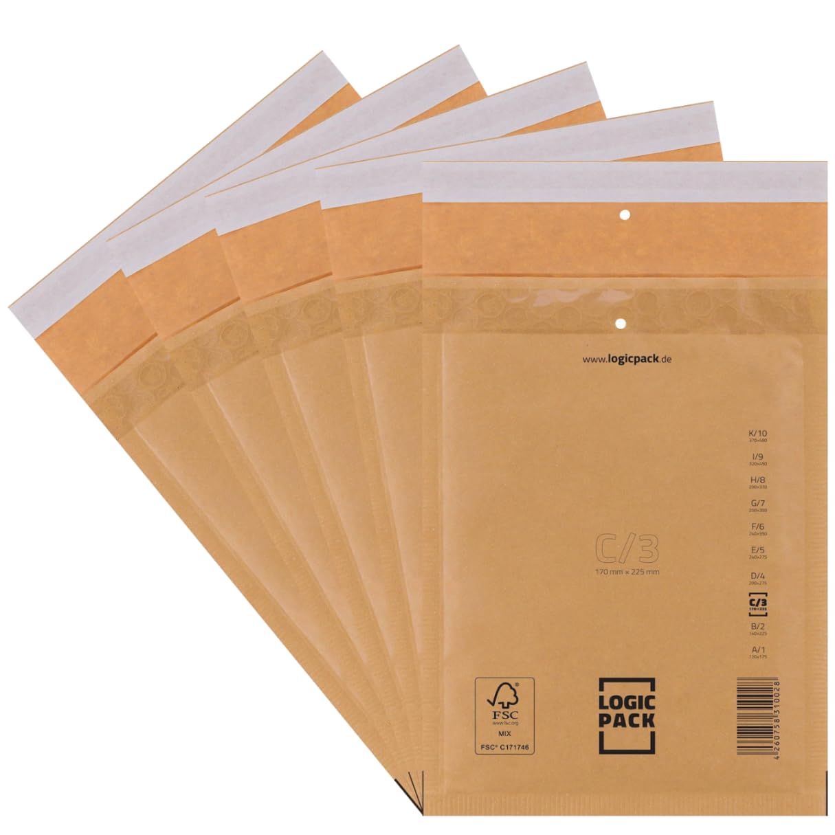 800 Buste Imbottite Marroni per Spedizioni, Buste in Carta Kraft Avana con Pluriball Rinforzato, Carta FSC Autosigillante, Ideali per Vinted, E-commerce, Libri, Formati da C3 170 x 210 mm