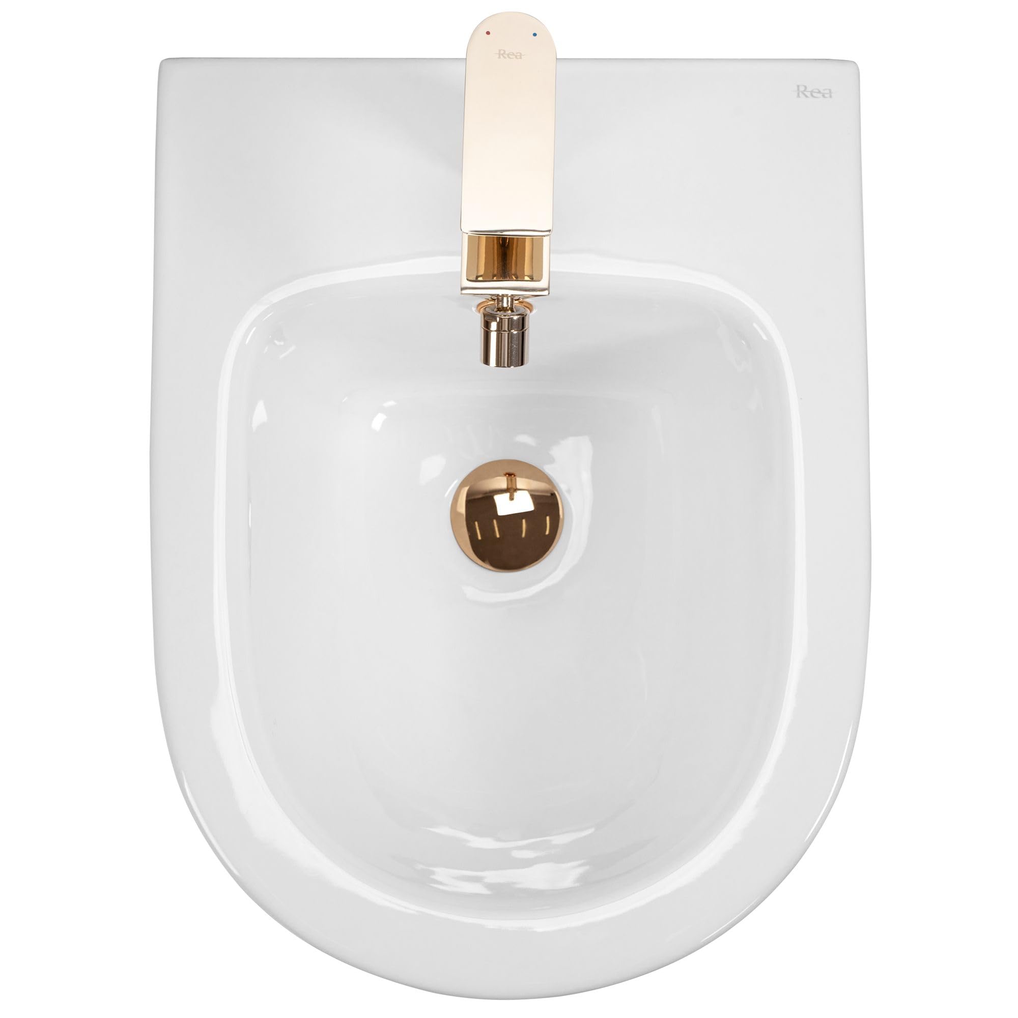 Rea - Carlo Mini Bidet Sospeso Bidet Sospeso in Ceramica Bordo Oro Bianco per Bagno 49,5 x 37 x 32,5 cm (Bianco)