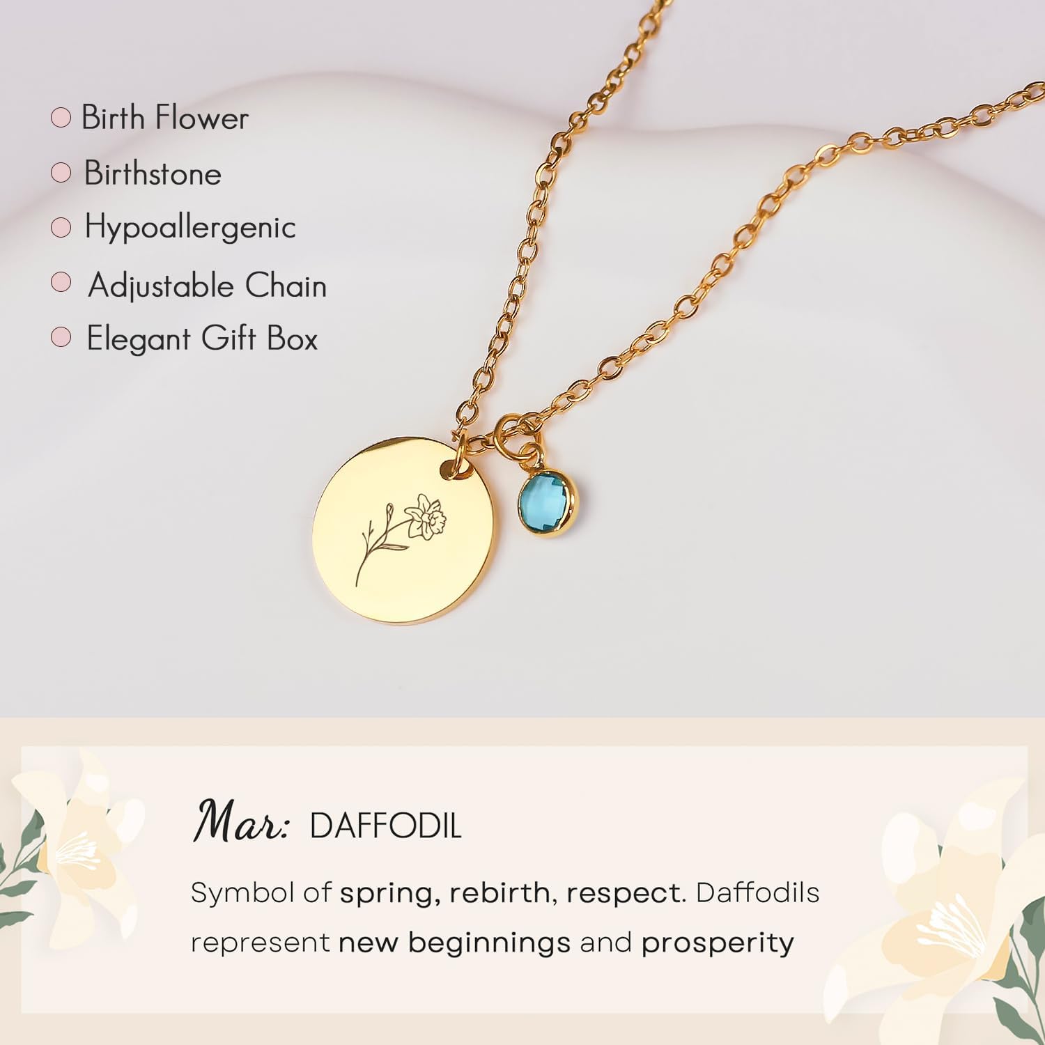 Birth Flower Necklaces for Women, 18K Gold Plated Dainty Birthstone Pendant Necklaces Handmade Birth Month Flower Jewelry Disc Coin Birthday Gifts for Women Girls Teens - Image 4