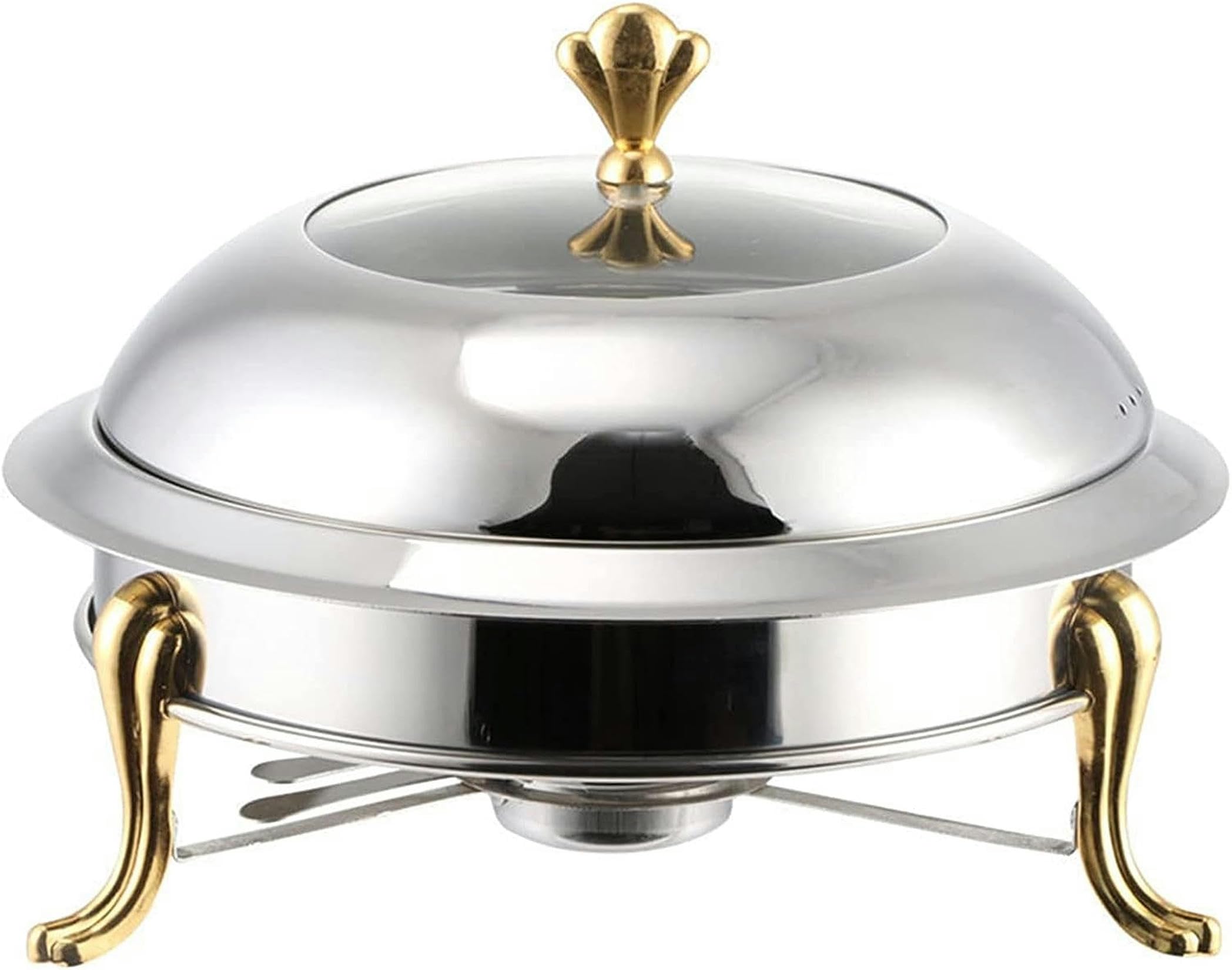Juego de platos de acero inoxidable con bandeja para alimentos, soportes de combustible y tapa para catering, cocina, fiesta, comedor, buffet, redondo, calentador de alimentos