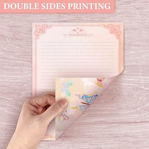 Miniatura 5 de Anzon Mories Juego de papelería de 72 piezas (48 hojas de papel y 24 sobres) de 8.5 x 11 pulgadas, letras gruesas de acuarela rosa para niñas, papel