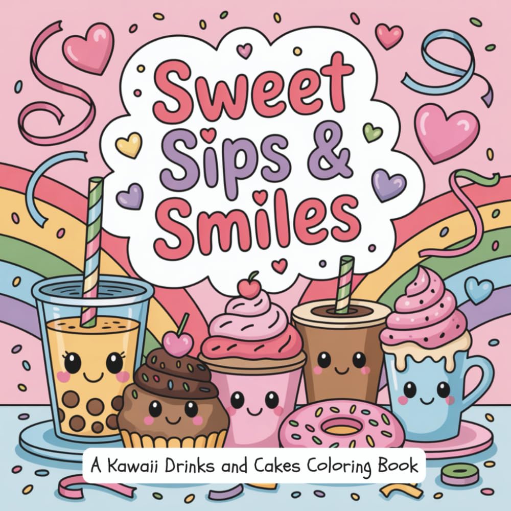 Sweet Sips & Smiles: A Cute Kawaii Coloring Book with Adorable Drinks, Desserts, and Cozy Café Vibes for Relaxation, Stress Relief, and Creative Fun