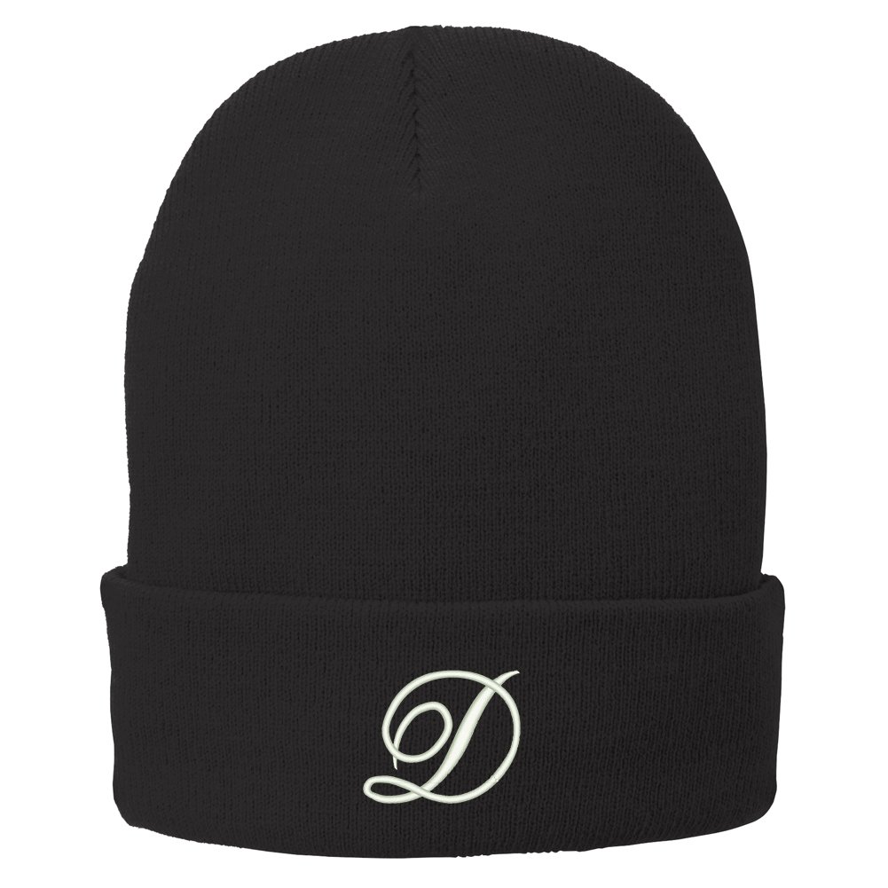 Trendy Apparel Shop Letter D Embroidered Winter Knitted Long Beanie - Black
