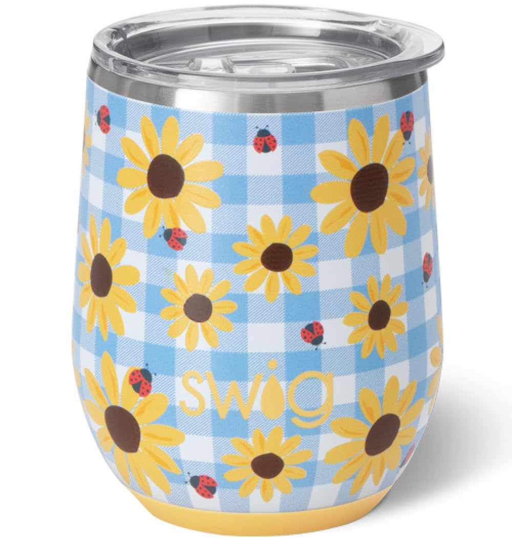 Swig Life 12oz Wine Tumbler with Lid, Stainless Steel, Dishwasher Safe, Portable, Triple Insulated Wine Tumbler (Picnic Basket)