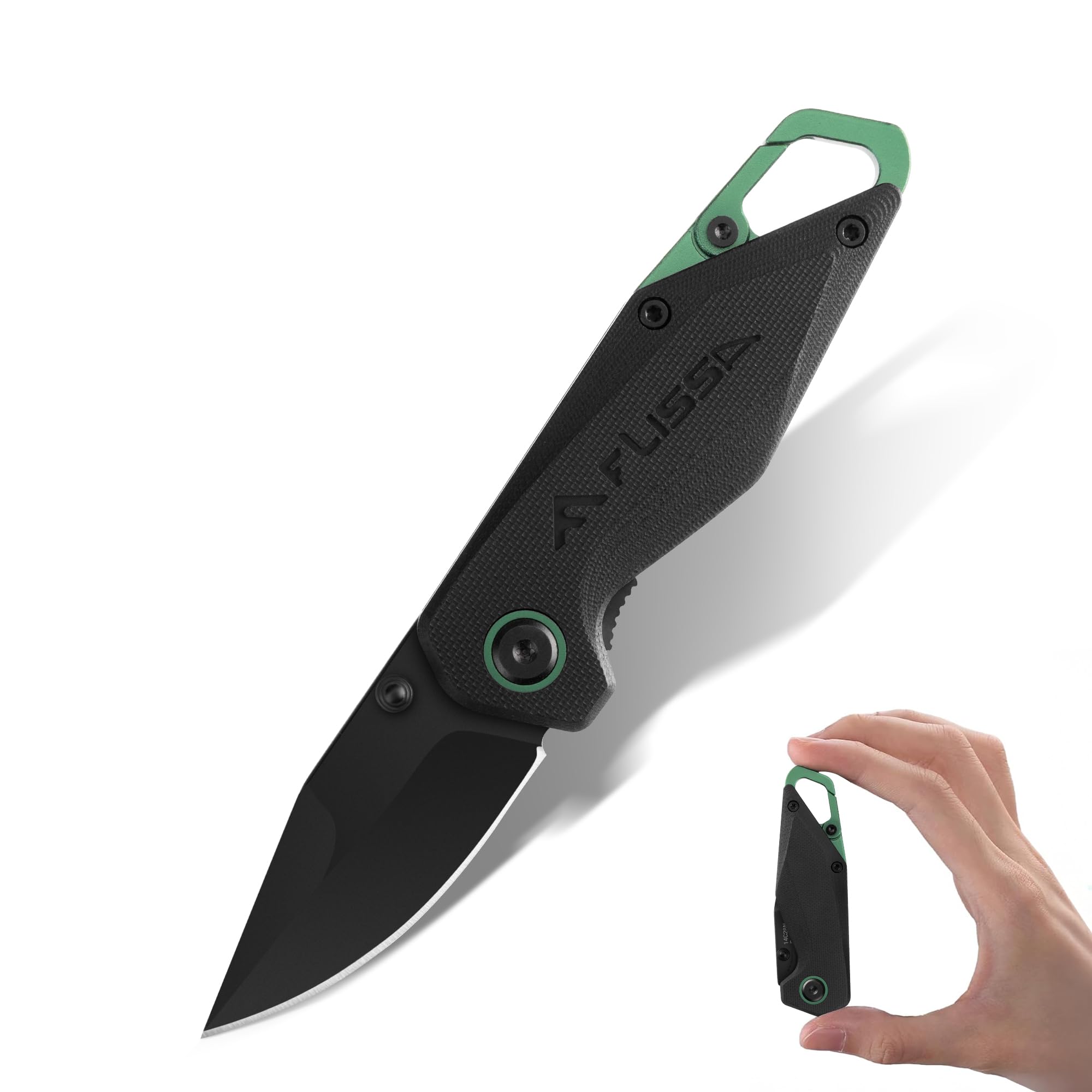 FLISSA Mini Couteau Pliant en Acier 14C28N avec Mousqueton Intégré (Usage hors Escalade), Couteau de Poche EDC (137 mm), Manche G10 Antidérapant, Idéal pour Camping, Randonnée et Quotidien