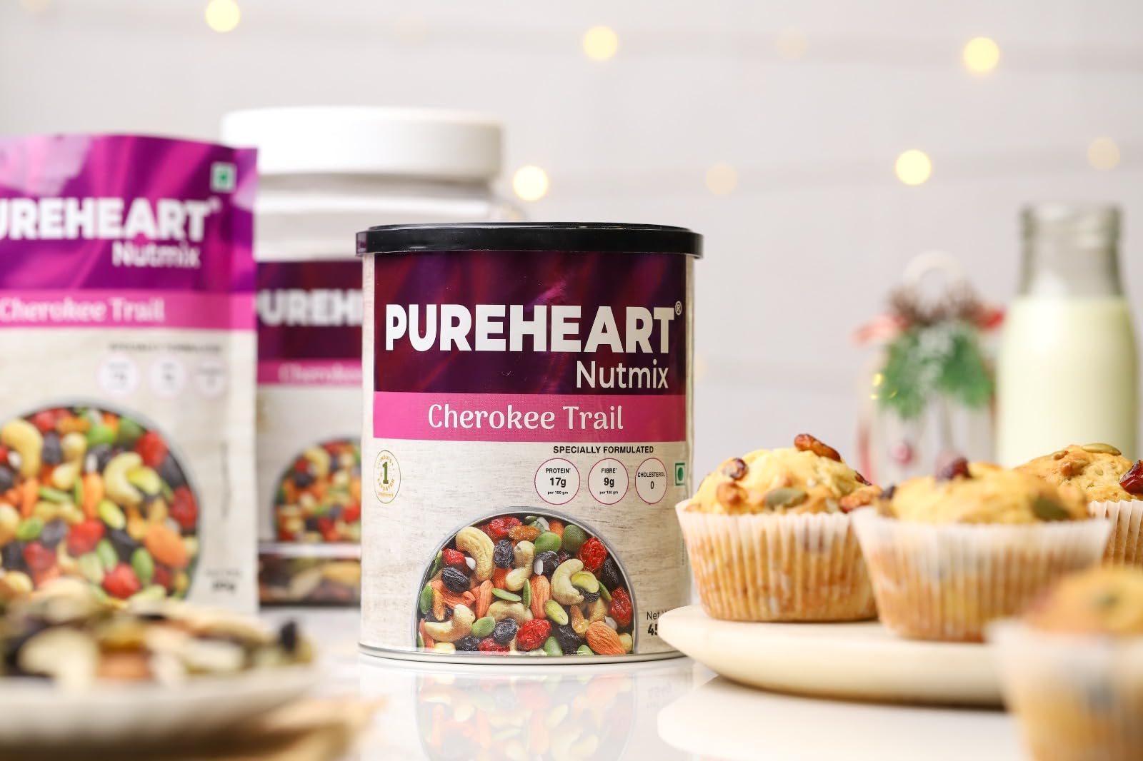 Pureheart Cherokee Premium Trail Mix | Eine vielseitige Mischung aus 8 gesunden Superfoods Nüssen - Cashews, Mandeln, Pistazien | Trockenfrüchte – Cranberries, Rosinen | Samen – Kürbis, Sonnenblume |
