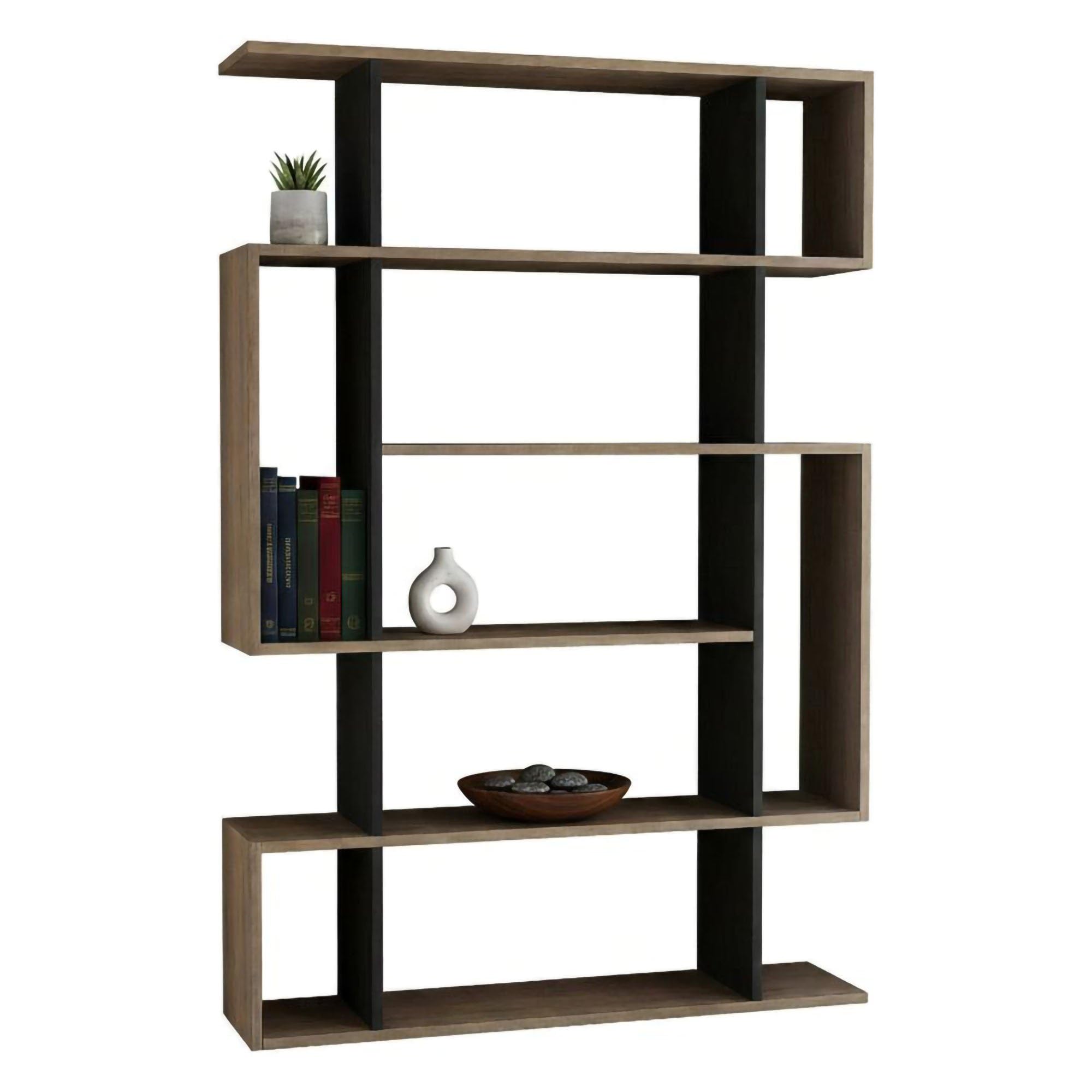 Dmora - Libreria Adhara, Scaffale da ufficio, Mobile portalibri, Biblioteca, 110x26h161 cm, Quercia e Antracite