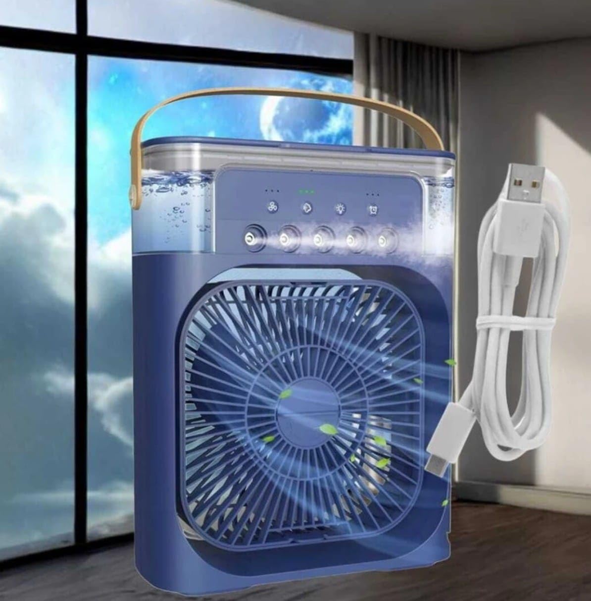 Portable Mini Air Cooler Fan with Water Tank, USB Powered, 3 Wind Speeds, Mist Spray, LED Light, Timer, 600ml Capacity-image-46