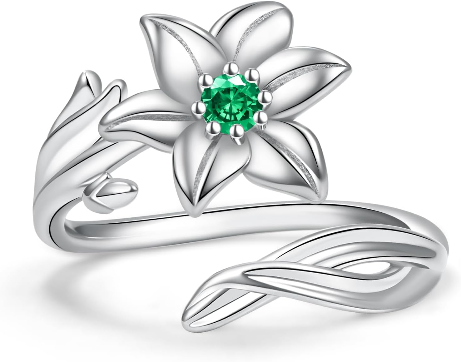 Birth Flower Adjustable Ring 925 Sterling Silver Birthstone Jewelry Gifts for Women Wife Teen